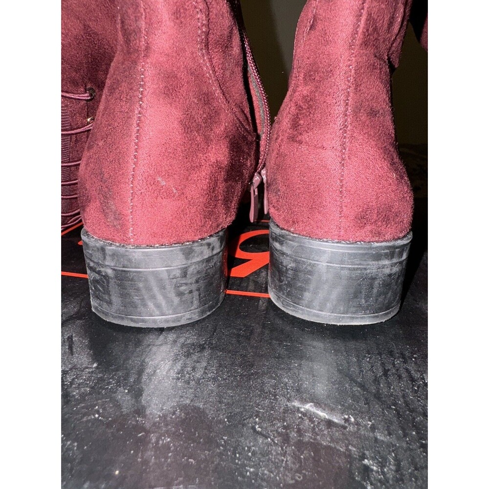 Burgundy Over The Knee Tie Up Straps with Gold  Suede Women Size 8